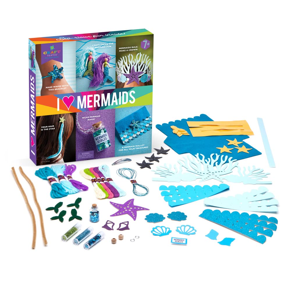 Craft-tastic I Love Mermaids Kit – 6 Mermaid-Themed Crafts for Kids Ages 7+