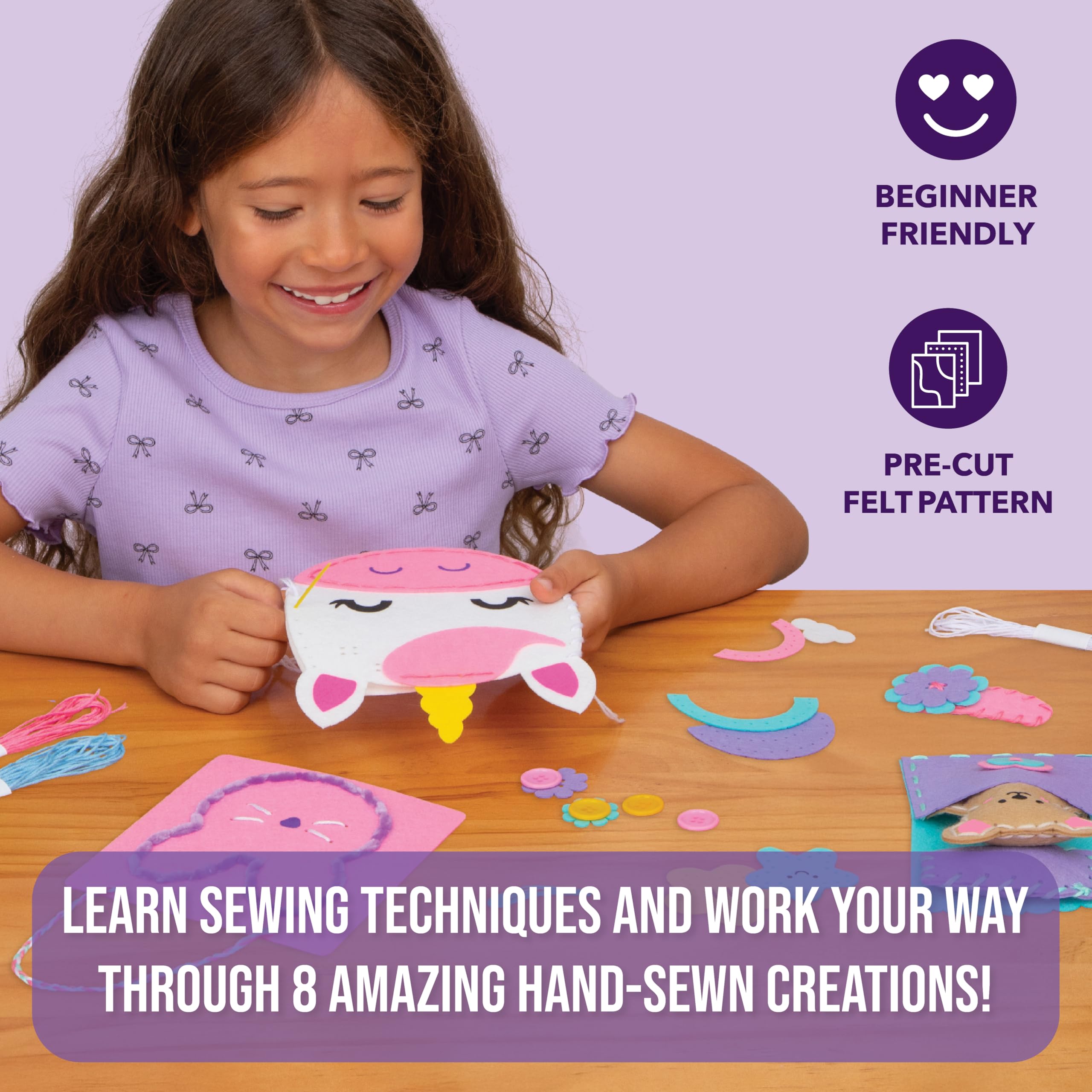 Craft-tastic Let's Learn to Sew Kit – 8 Projects, 3 Skill Levels, Ages 5+