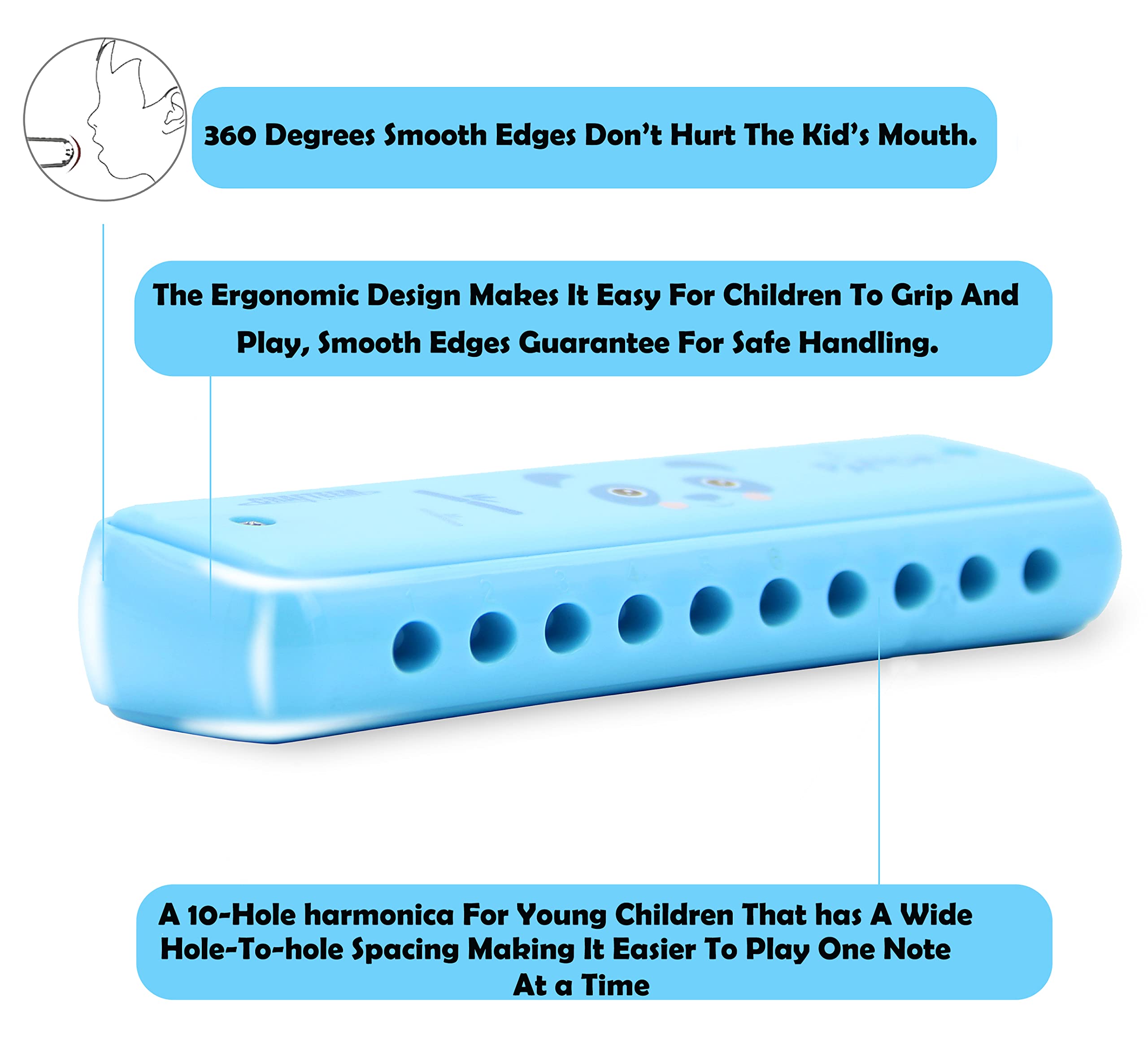 CRAFTEEM Blue Harmonica in Key of C – 10 Hole 20 Tone Beginner Instrument for Kids