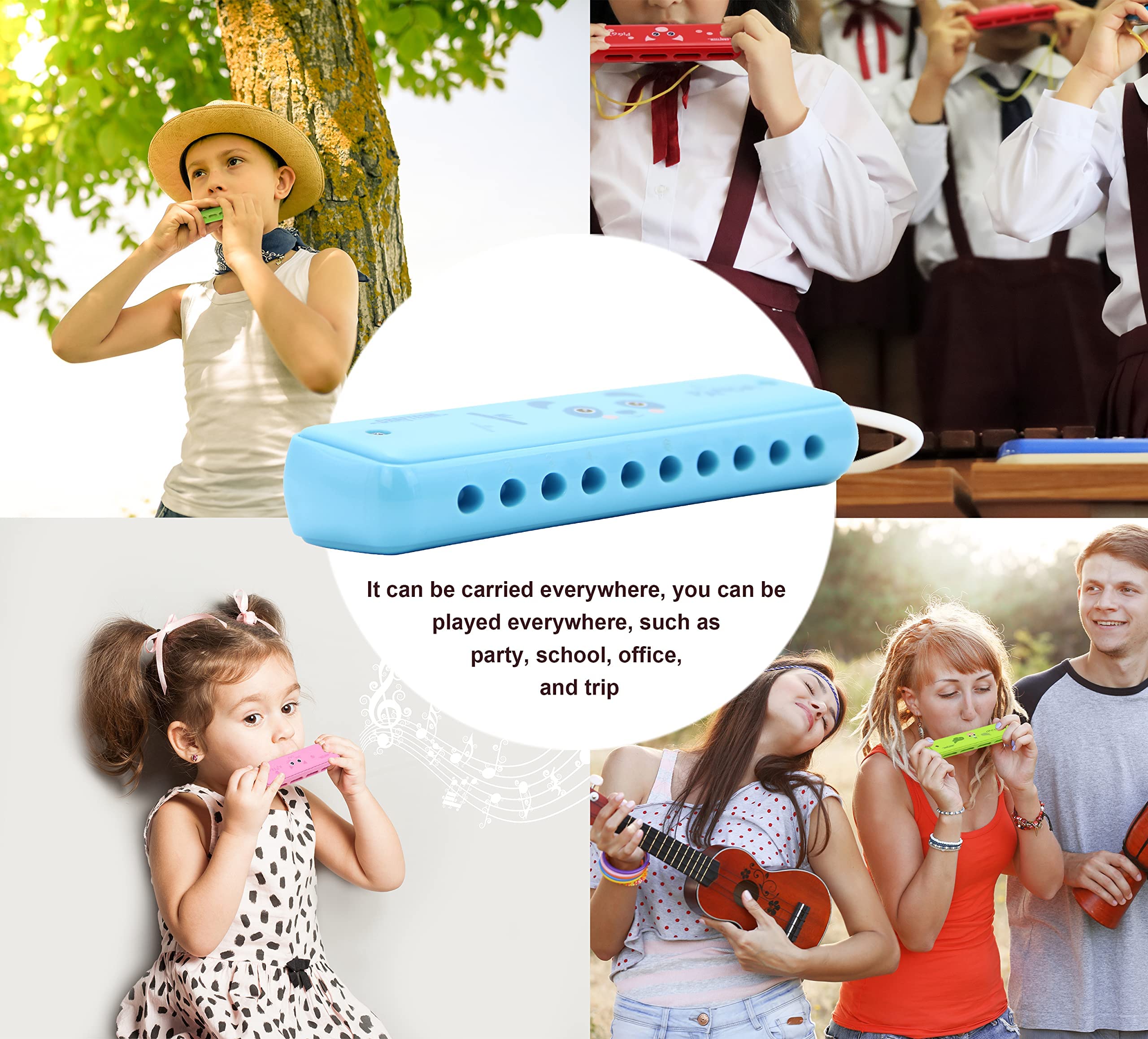CRAFTEEM Blue Harmonica in Key of C – 10 Hole 20 Tone Beginner Instrument for Kids