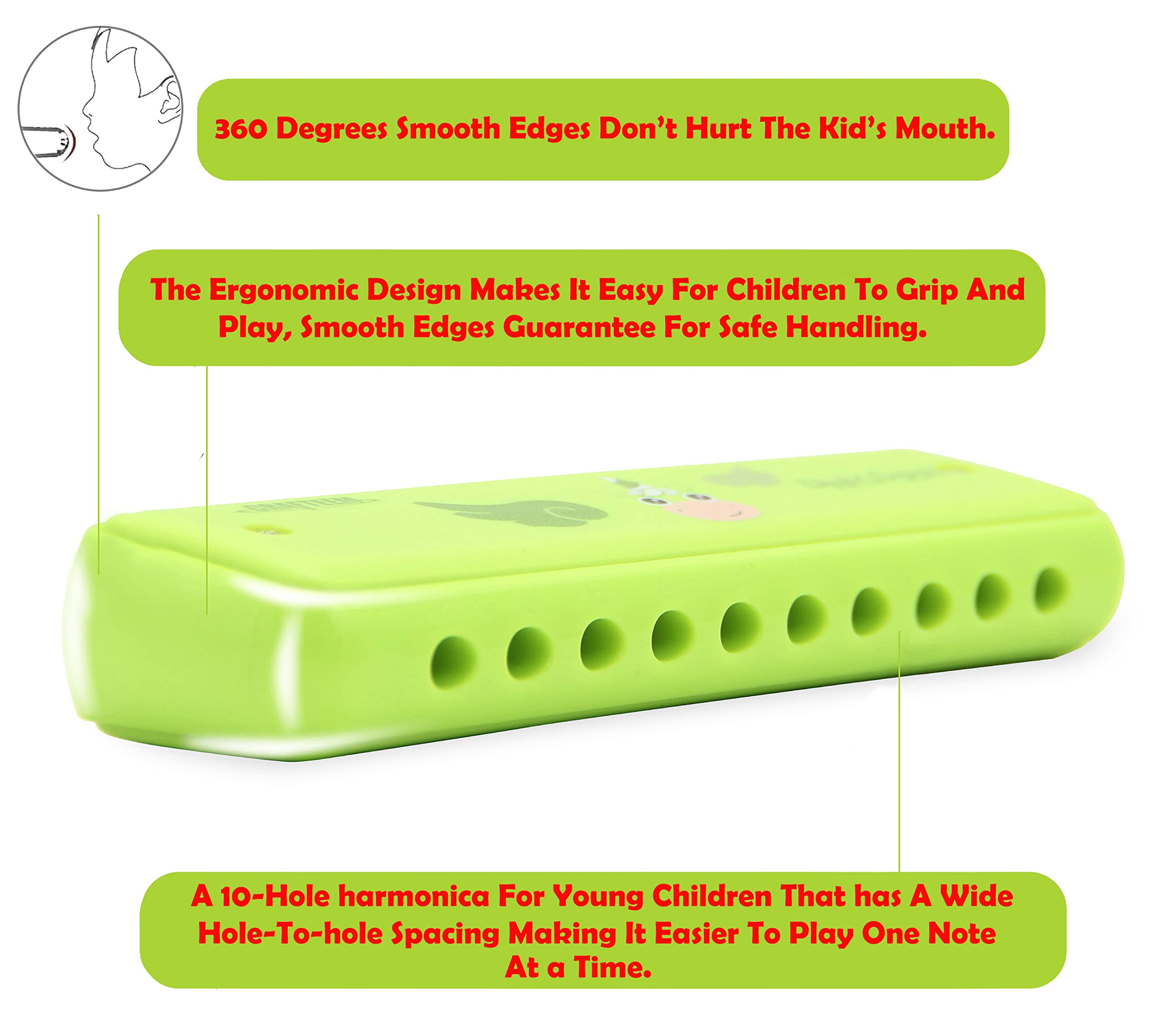 CRAFTEEM Color Blues Harmonica Key of C - 10 Hole 20 Tone Beginner's Instrument for Kids and Children, Green