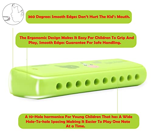 CRAFTEEM Color Blues Harmonica Key of C - 10 Hole 20 Tone Beginner's Instrument for Kids and Children, Green