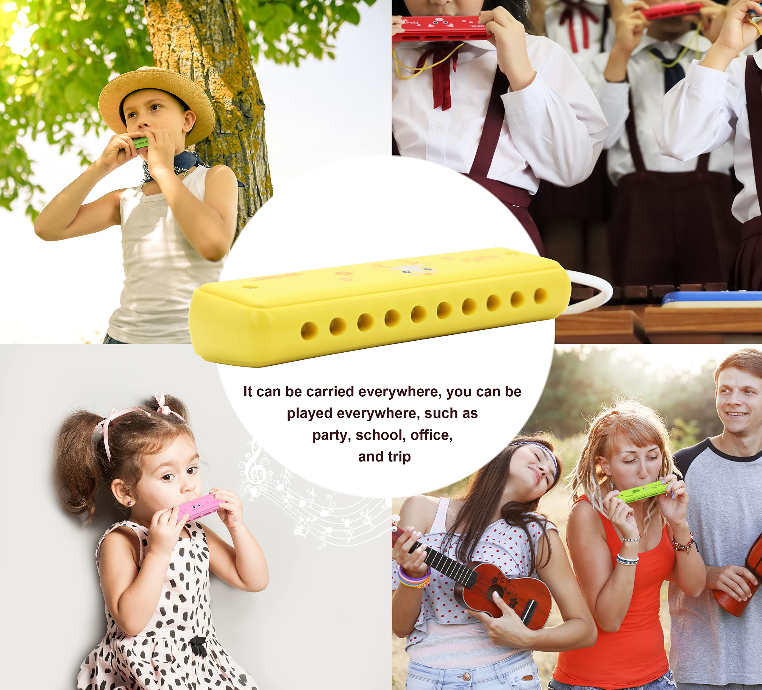 Crafteem Yellow Harmonica for Kids – Beginner-Friendly 10-Hole C Key Diatonic