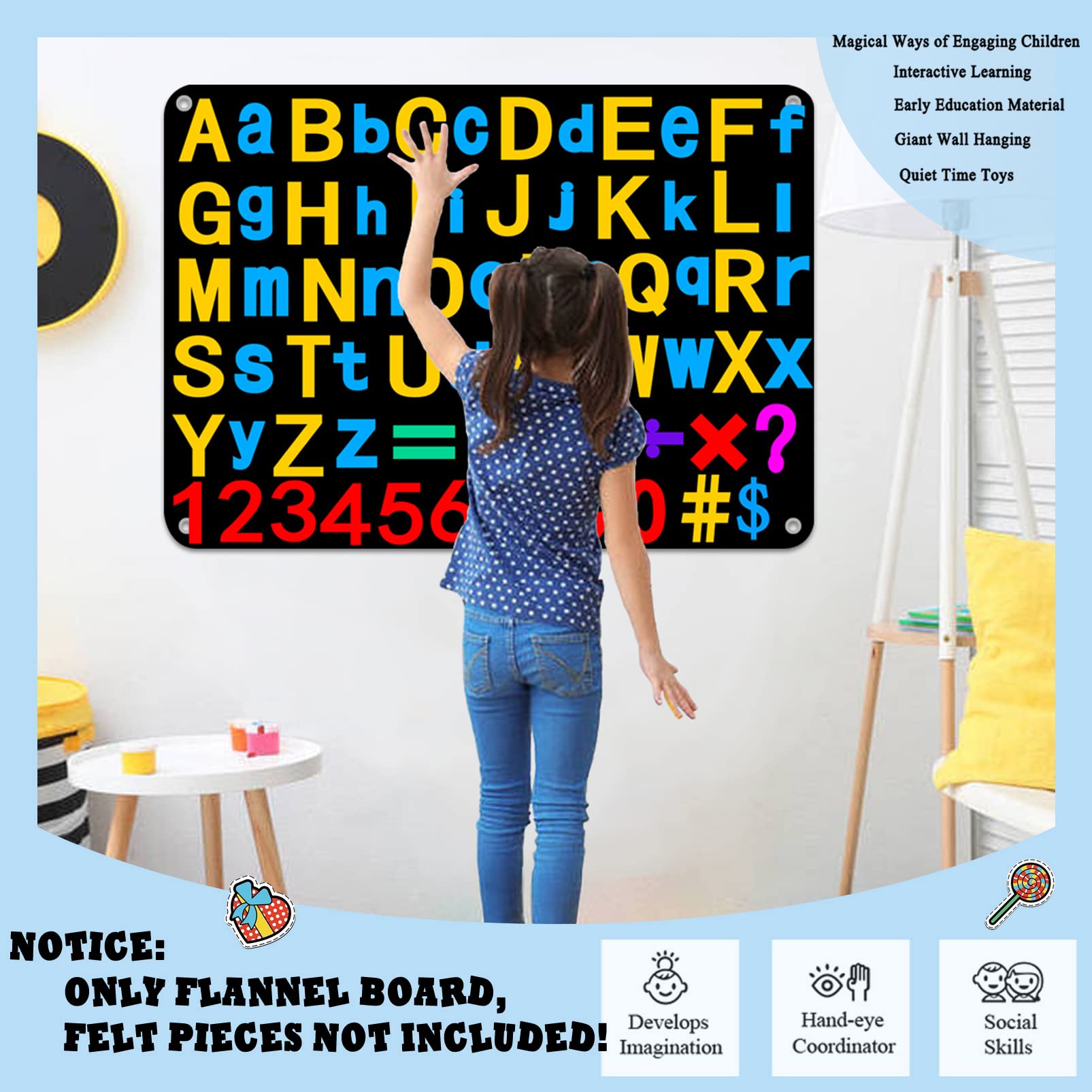 Craftstory 3.5 ft Felt Flannel Board for Toddlers, Black Wall-Hanging Storytelling Activity Set for Preschoolers