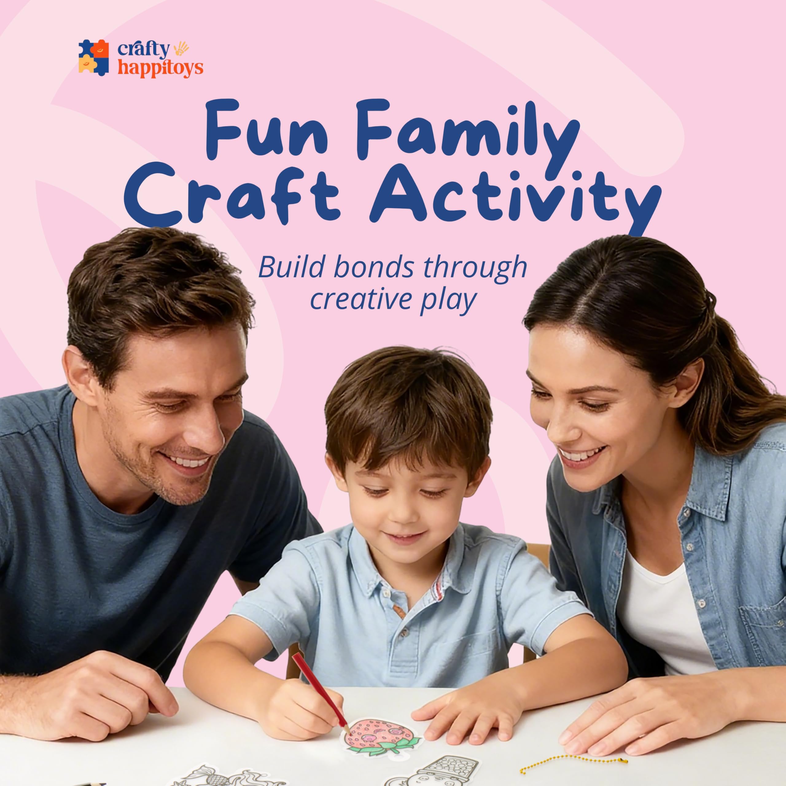 CRAFTY HAPPITOYS Shrink Art Sheets Kit – 30 Pre-Cut Charms with Keychains and Colored Pencils for Kids Ages 3+