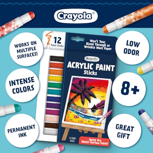 Crayola Acrylic Paint Doodle Sticks (12ct) – Quick-Dry, Less Mess Multi-Surface Paint Markers for Kids