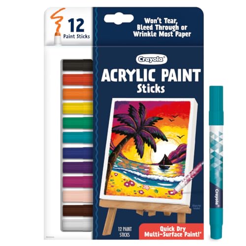 Crayola Acrylic Paint Doodle Sticks (12ct) – Quick-Dry, Less Mess Multi-Surface Paint Markers for Kids