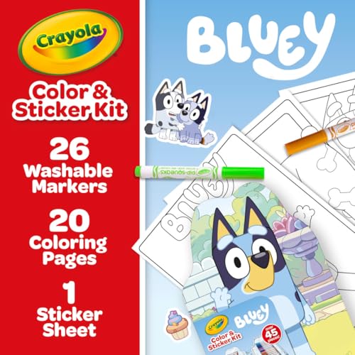Crayola Bluey Art Kit (45 Pieces) – Washable Markers, Coloring Pages, Stickers & Bluey Case for Kids 4+