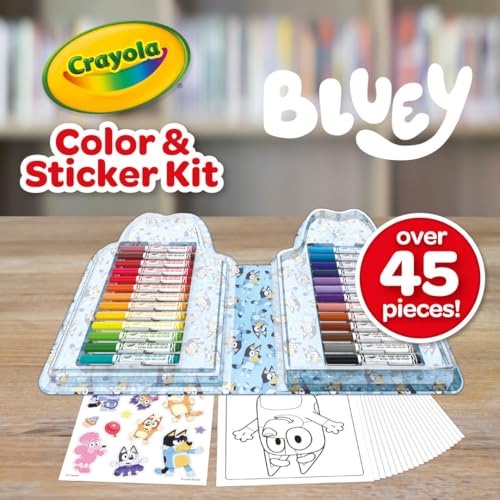 Crayola Bluey Art Kit (45 Pieces) – Washable Markers, Coloring Pages, Stickers & Bluey Case for Kids 4+