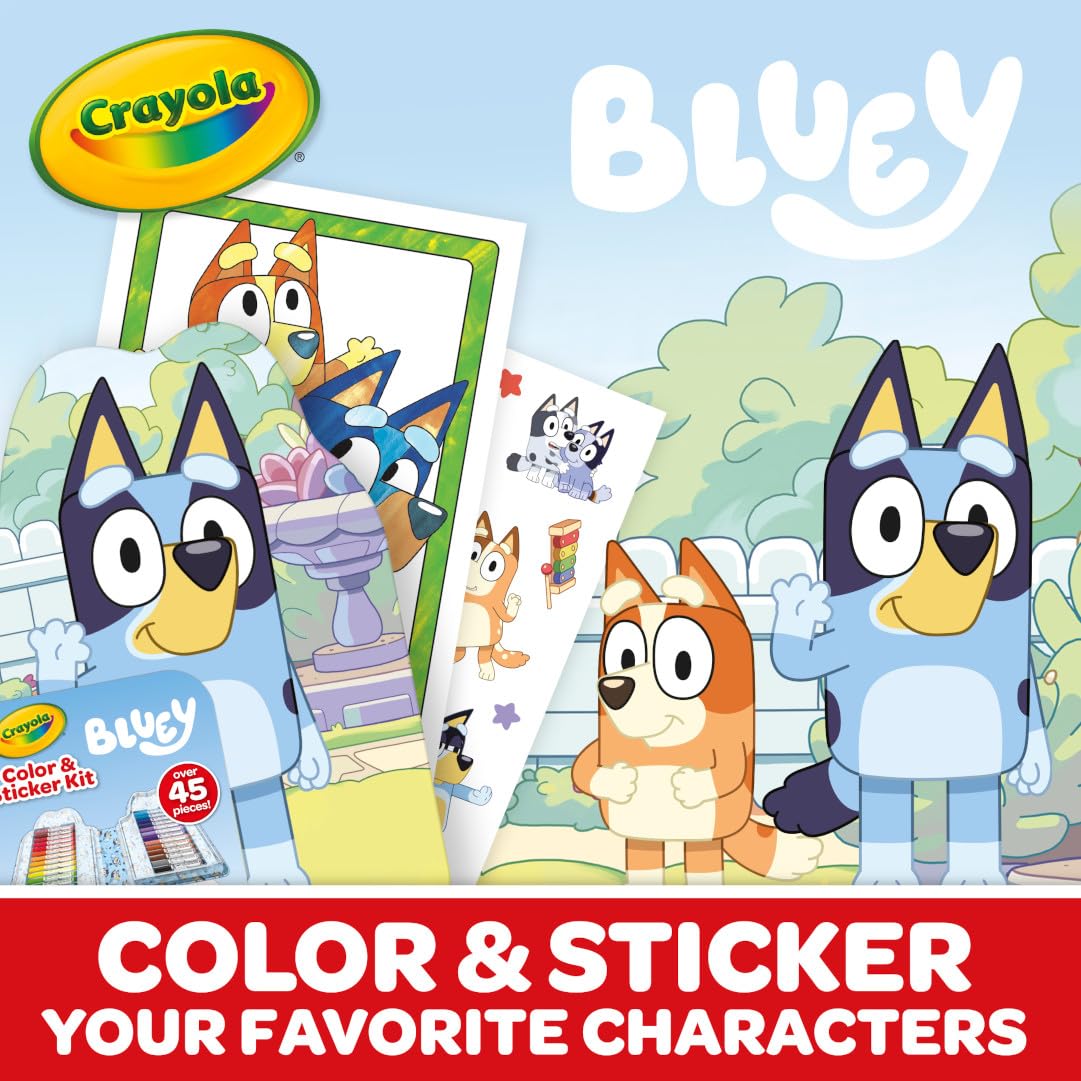 Crayola Bluey Art Kit (45 Pieces) – Washable Markers, Coloring Pages, Stickers & Bluey Case for Kids 4+
