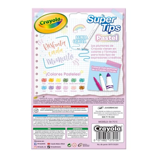 Crayola Bright Supertips Pastel Edition – 12 Washable Felt Tip Markers for Kids
