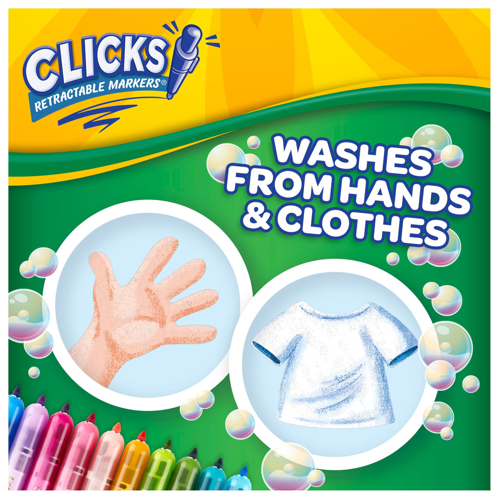 Crayola Clicks Retractable Tip Markers (10ct) – Washable Cone Tip Markers for Kids
