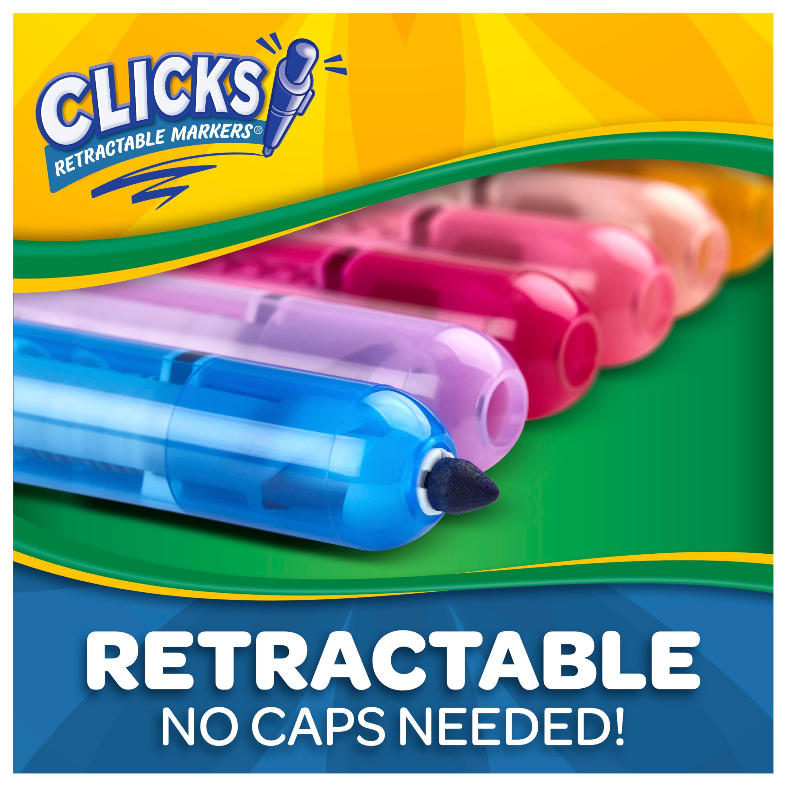 Crayola Clicks Retractable Tip Markers (10ct) – Washable Cone Tip Markers for Kids