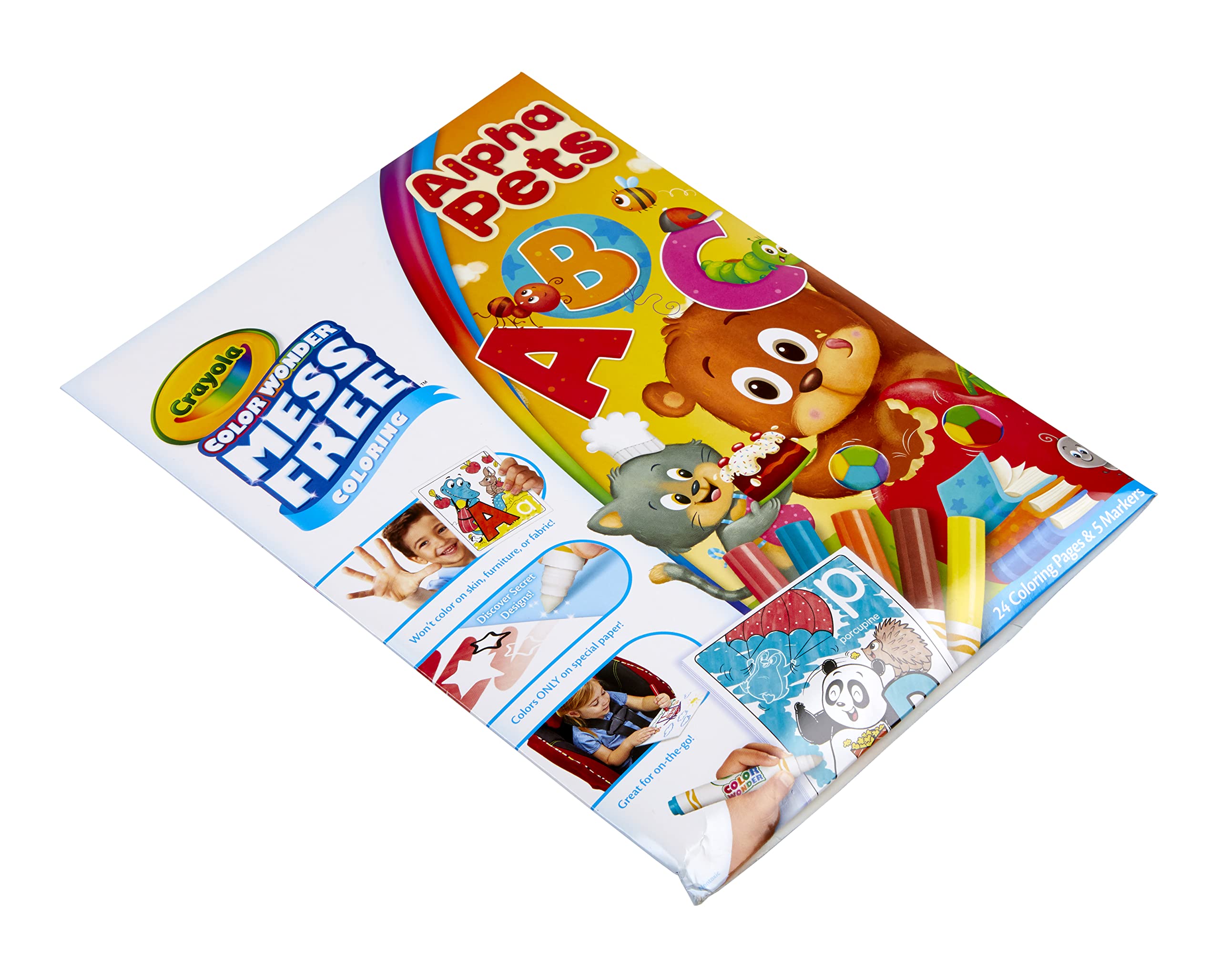 Crayola Color Wonder Alpha Pets Mess Free Coloring Set - 24 Alphabet Pages & 5 Markers for Toddlers Ages 3+