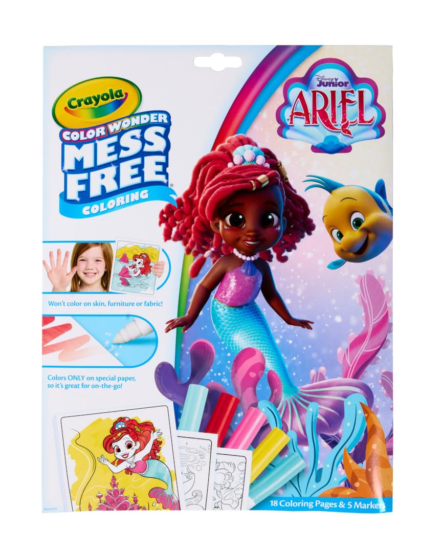 Crayola Color Wonder Disney Junior Ariel Mess-Free Coloring Set - 18 Pages & 5 Markers, Travel Activity for Toddlers Ages 3+