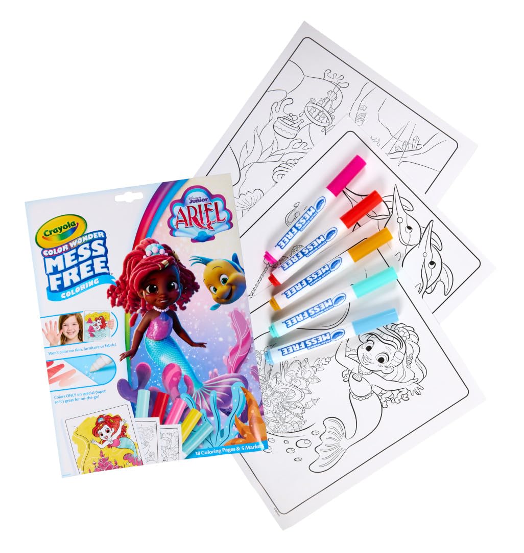 Crayola Color Wonder Disney Junior Ariel Mess-Free Coloring Set - 18 Pages & 5 Markers, Travel Activity for Toddlers Ages 3+