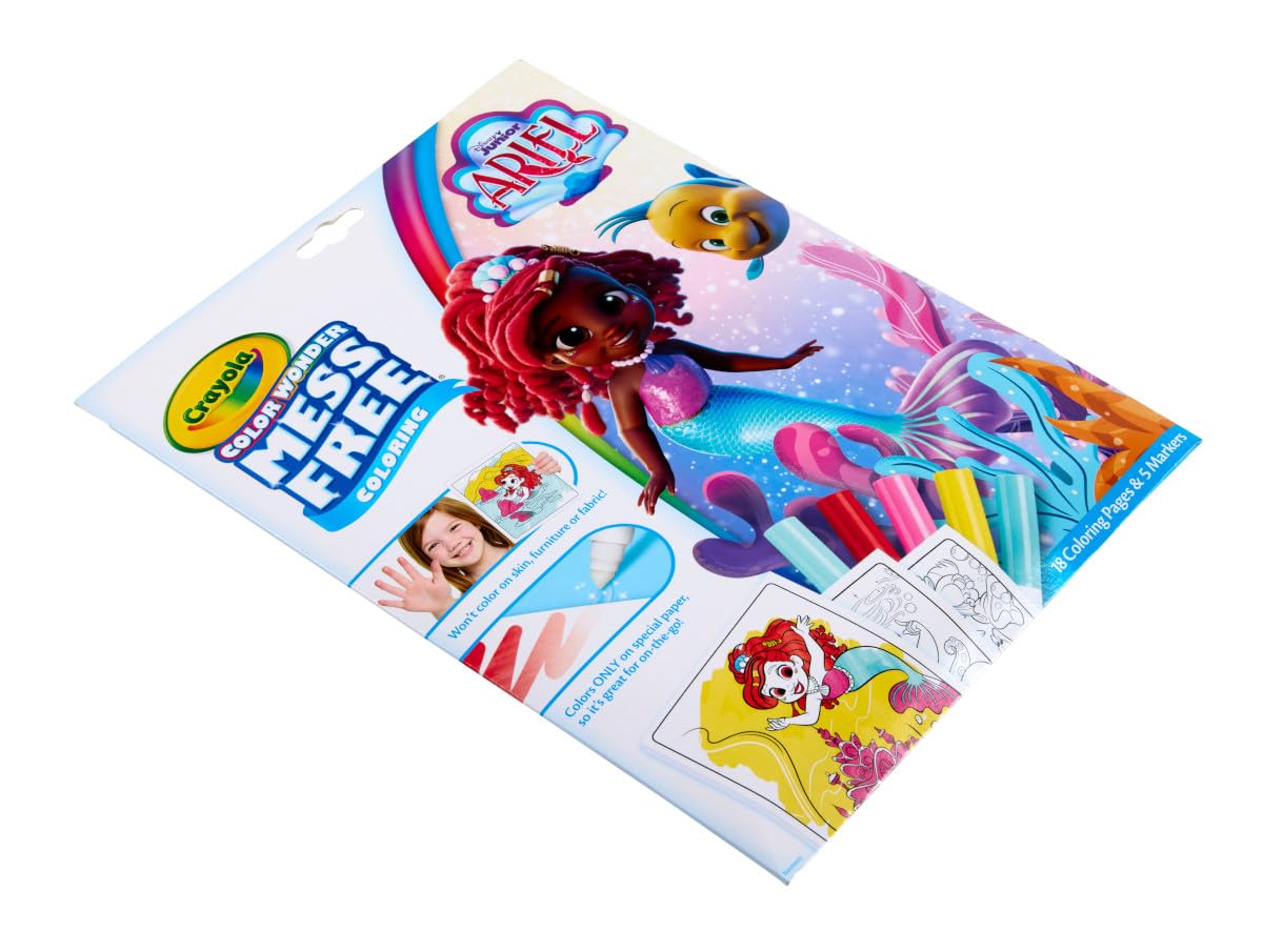 Crayola Color Wonder Disney Junior Ariel Mess-Free Coloring Set - 18 Pages & 5 Markers, Travel Activity for Toddlers Ages 3+