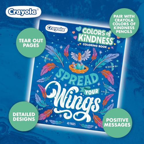 Crayola Colors of Kindness Adult Coloring Book - 40 Pages of Uplifting Messages, Perforated Paper, 8.5x10 Inch