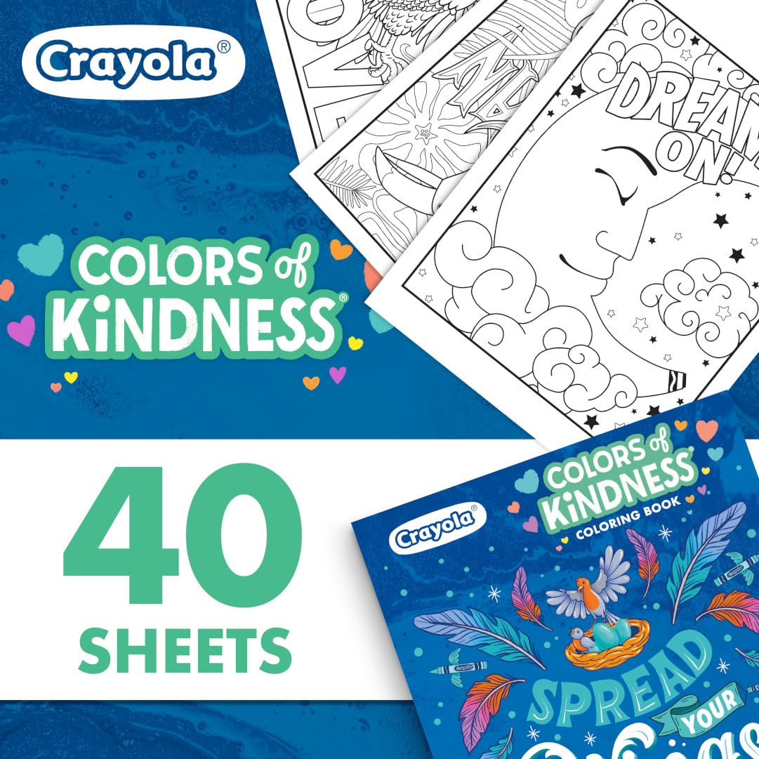 Crayola Colors of Kindness Adult Coloring Book - 40 Pages of Uplifting Messages, Perforated Paper, 8.5x10 Inch