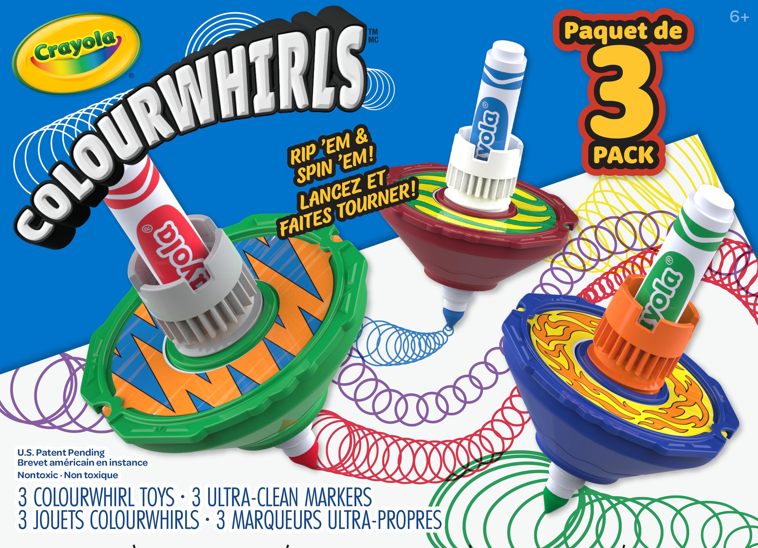 Crayola Colourwhirls (3ct) Spin Art Toy – Battling Spinning Tops for Kids Ages 6+