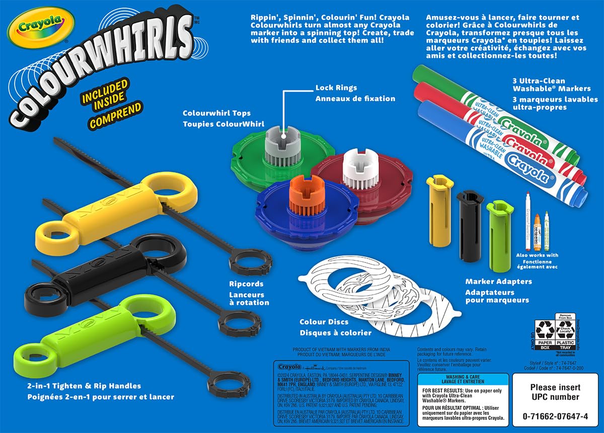 Crayola Colourwhirls (3ct) Spin Art Toy – Battling Spinning Tops for Kids Ages 6+