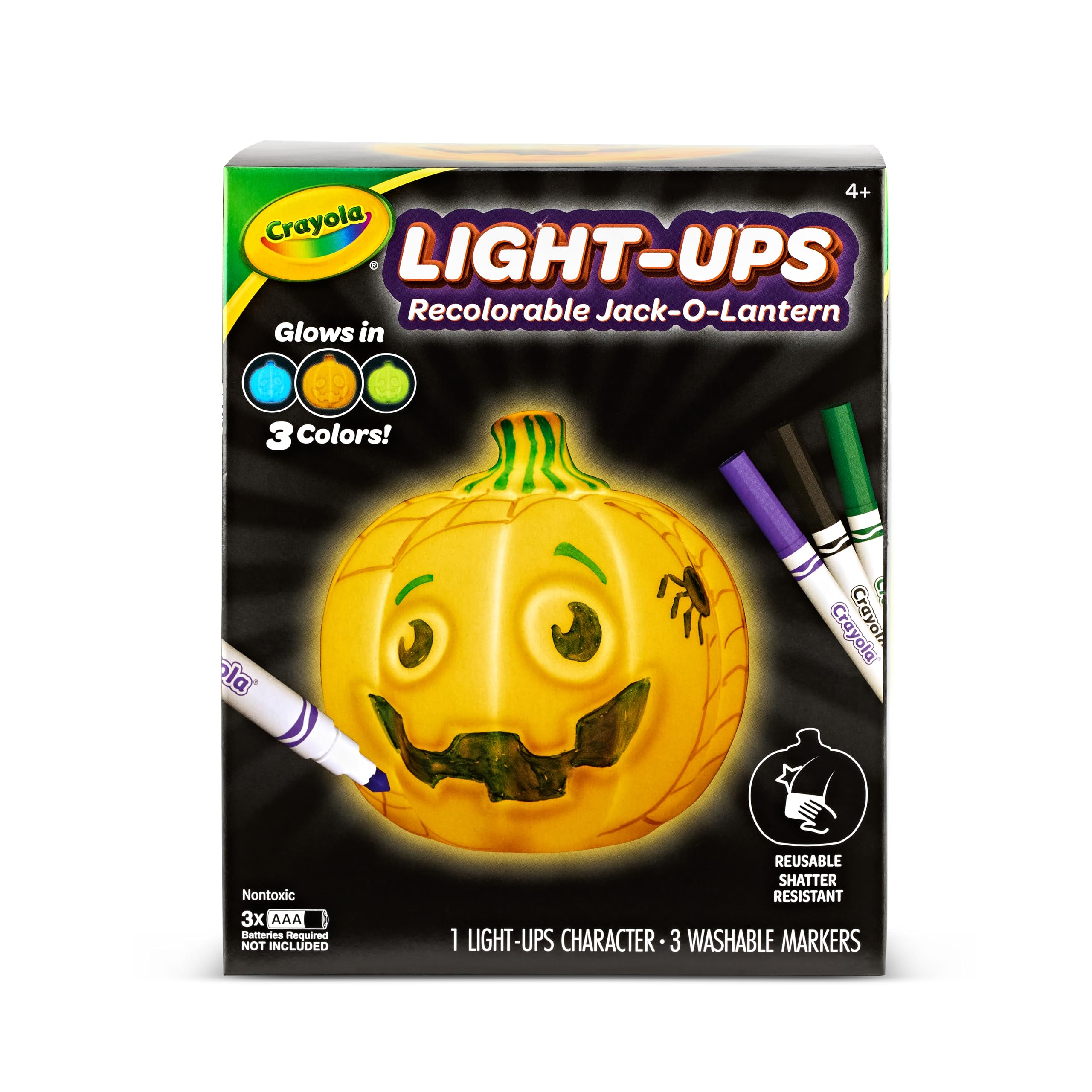 Crayola Light-Ups Jack-O-Lantern: Reusable Light-Up Pumpkin Toy with Washable Markers, Glow-in-the-Dark Decor, Ages 4+