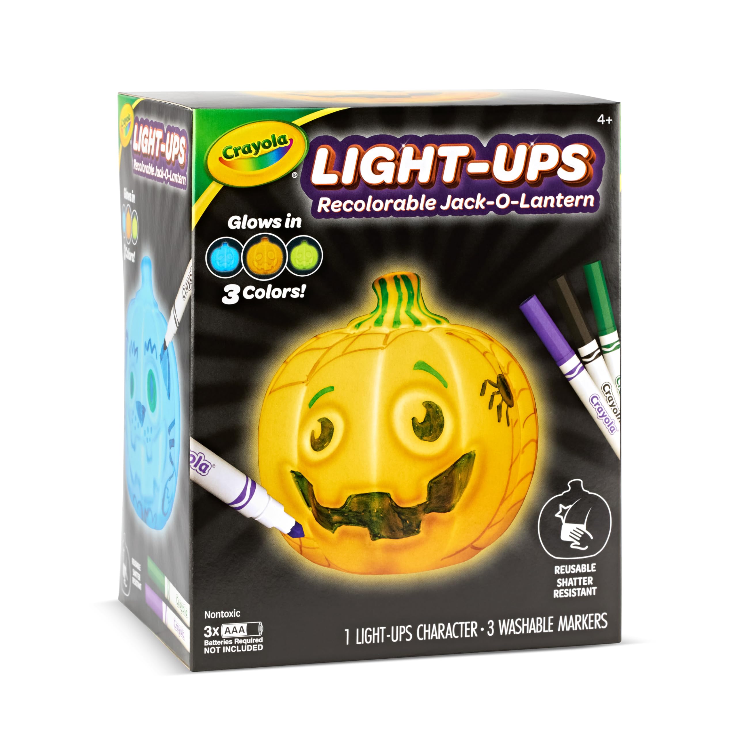 Crayola Light-Ups Jack-O-Lantern: Reusable Light-Up Pumpkin Toy with Washable Markers, Glow-in-the-Dark Decor, Ages 4+