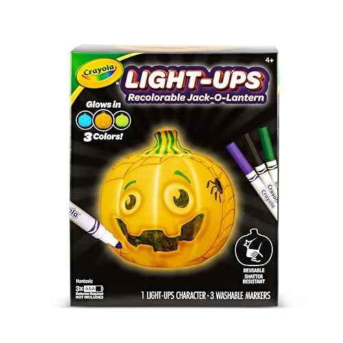 Crayola Light-Ups Jack-O-Lantern: Reusable Light-Up Pumpkin Toy with Washable Markers, Glow-in-the-Dark Decor, Ages 4+