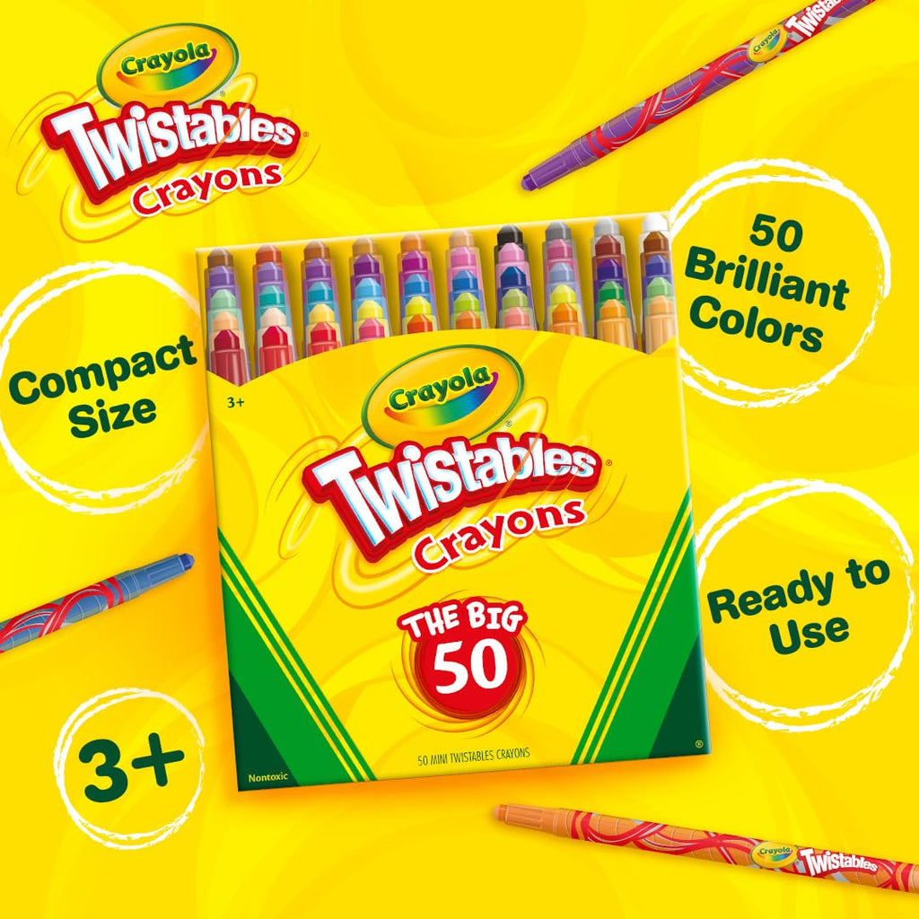 Crayola Mini Twistables Crayons (50ct) – No Sharpening, Less Mess for Kids 3+
