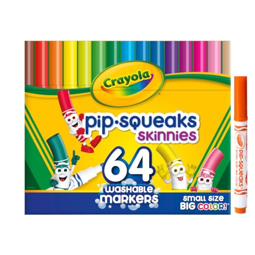 Crayola Pip-Squeaks Skinnies Washable Markers, 64-Count, Mini Size for Small Hands, Nontoxic, Ages 3+