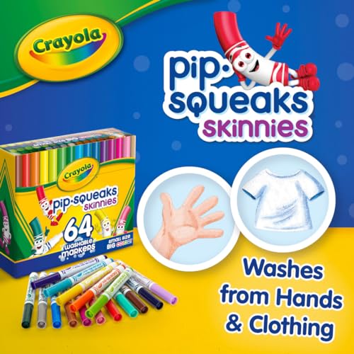 Crayola Pip-Squeaks Skinnies Washable Markers, 64-Count, Mini Size for Small Hands, Nontoxic, Ages 3+