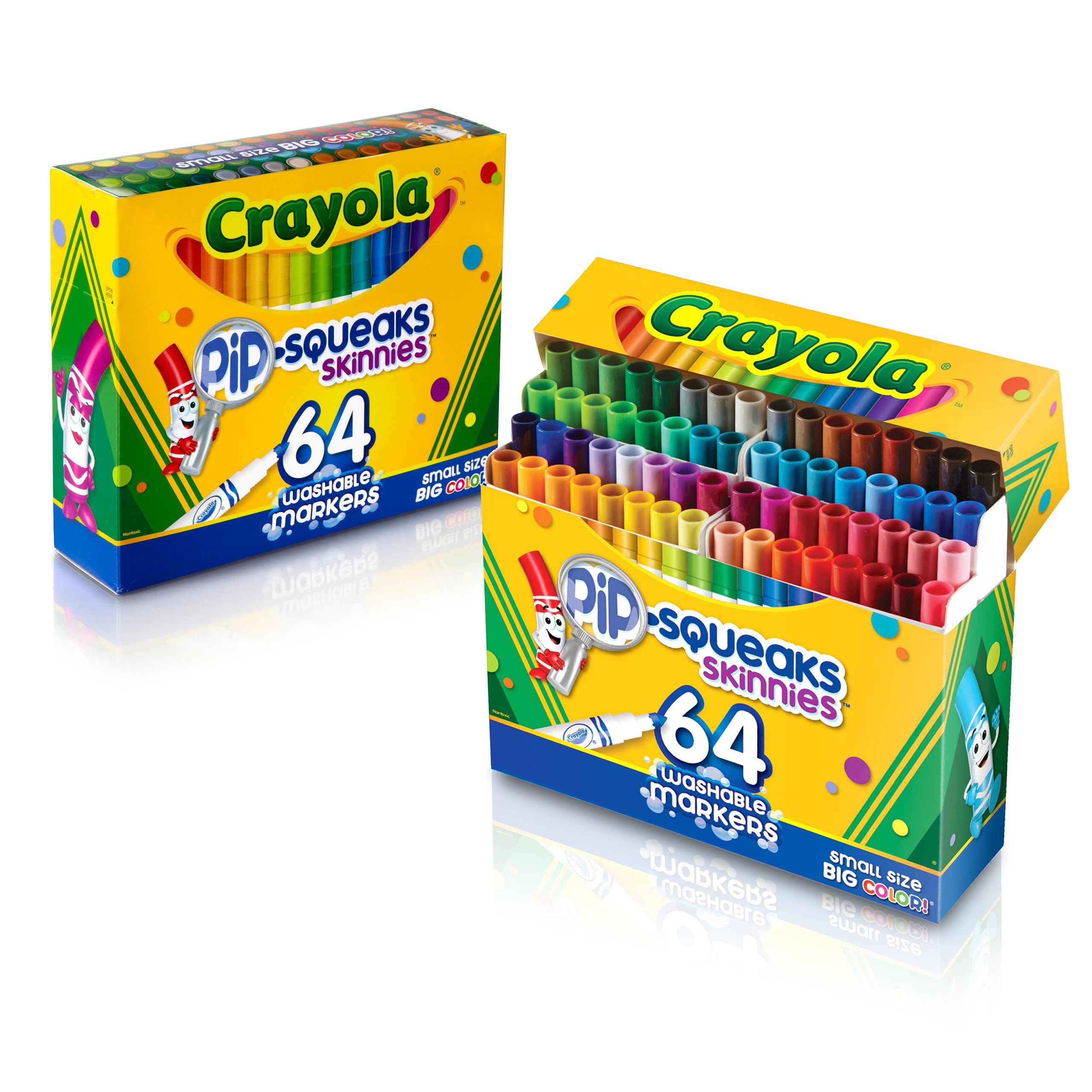 Crayola Pip-Squeaks Skinnies Washable Markers, 64-Count, Mini Size for Small Hands, Nontoxic, Ages 3+