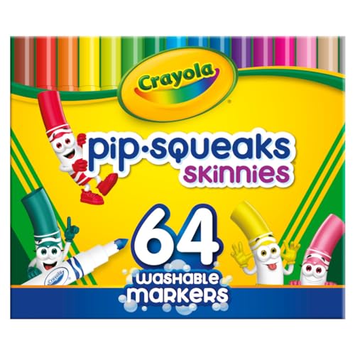 Crayola Pip-Squeaks Skinnies Washable Markers, 64-Count, Mini Size for Small Hands, Nontoxic, Ages 3+