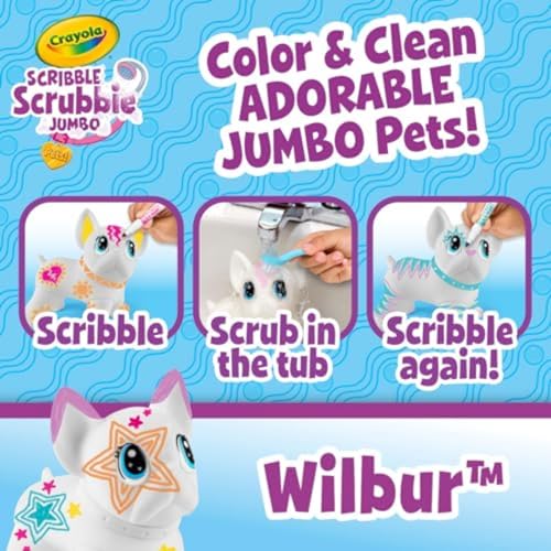 Crayola Scribble Scrubbie Jumbo Pet Wilbur – 6-Inch Poseable French Bulldog with 5 Washable Markers