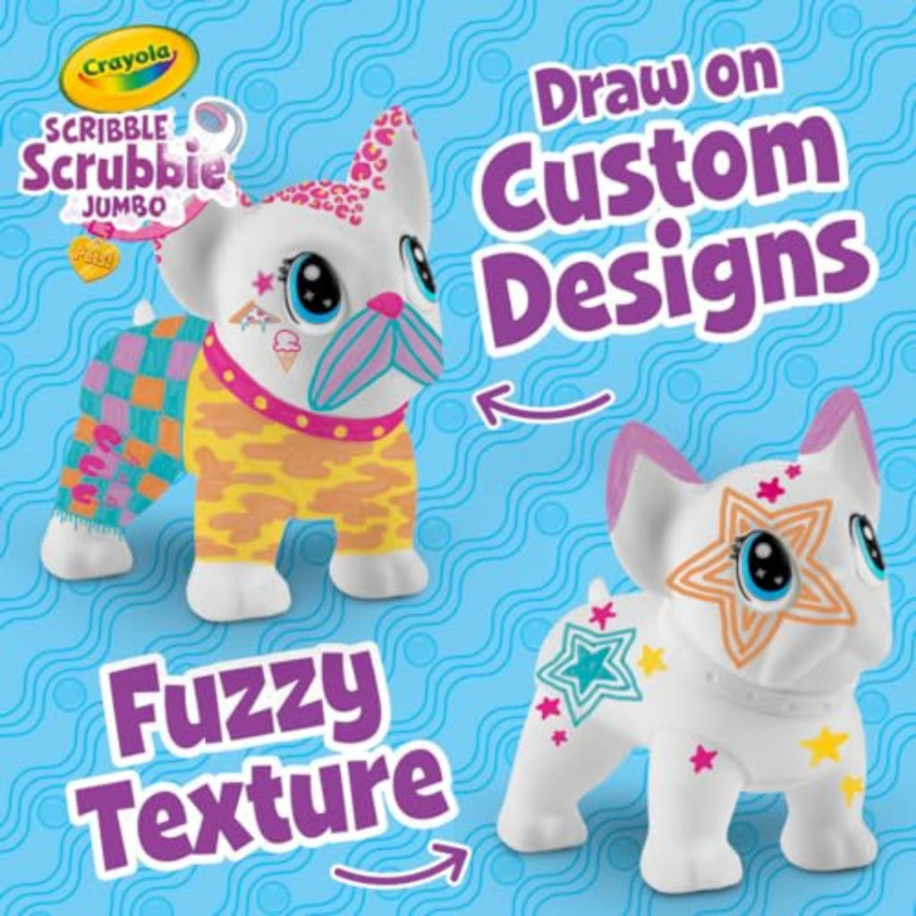 Crayola Scribble Scrubbie Jumbo Pet Wilbur – 6-Inch Poseable French Bulldog with 5 Washable Markers