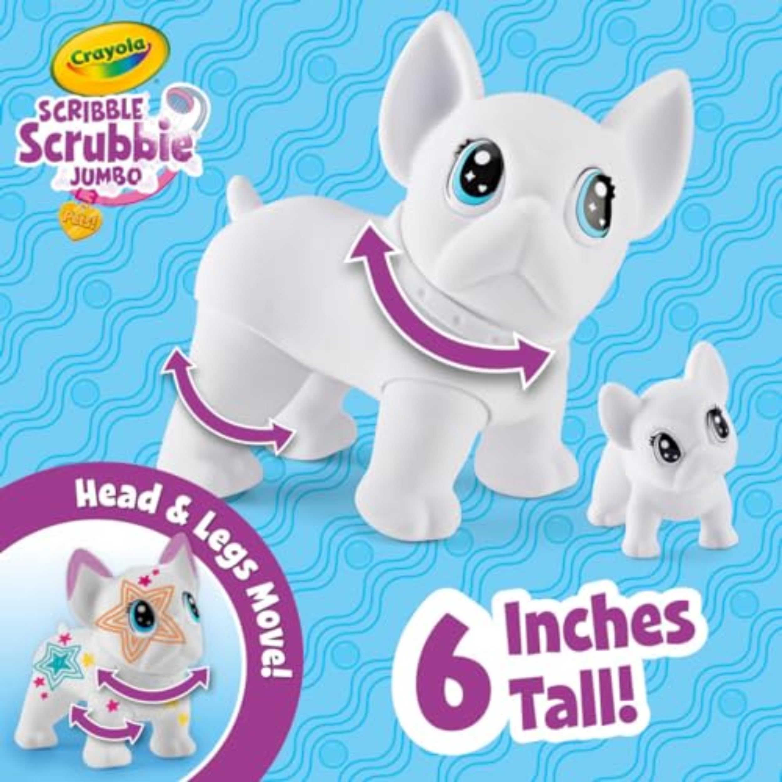 Crayola Scribble Scrubbie Jumbo Pet Wilbur – 6-Inch Poseable French Bulldog with 5 Washable Markers