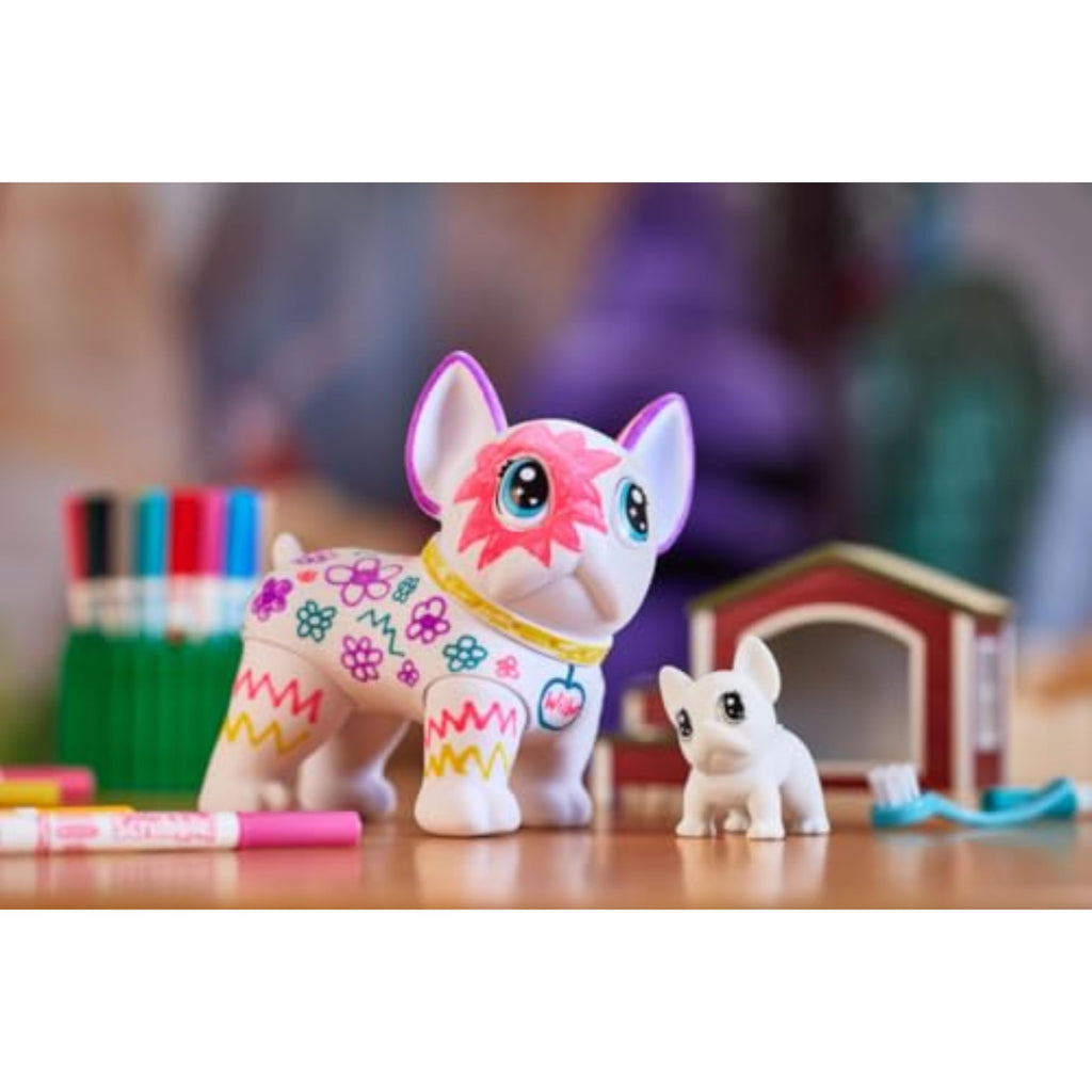 Crayola Scribble Scrubbie Jumbo Pet Wilbur – 6-Inch Poseable French Bulldog with 5 Washable Markers