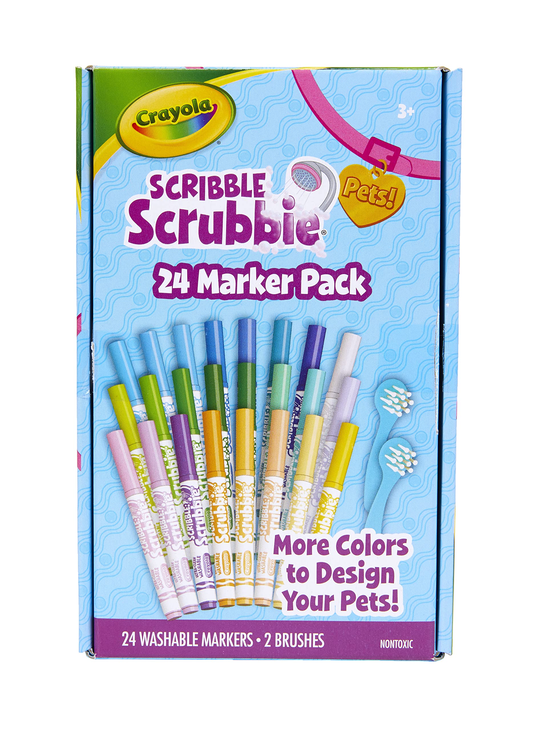 Crayola Scribble Scrubbie Pets Marker Refill & Expansion Set: 24 Washable Markers + 2 Scrub Brushes (Amazon Exclusive)