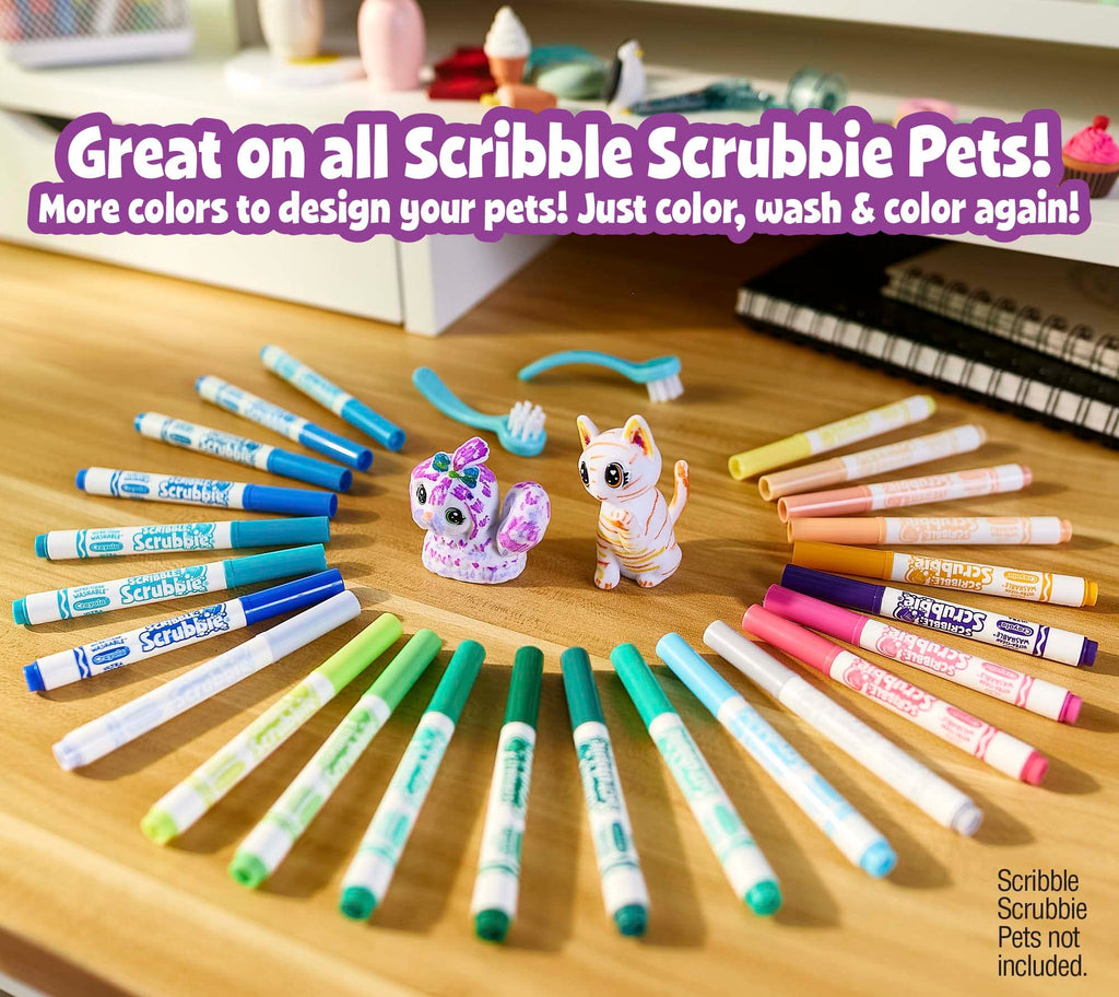 Crayola Scribble Scrubbie Pets Marker Refill & Expansion Set: 24 Washable Markers + 2 Scrub Brushes (Amazon Exclusive)