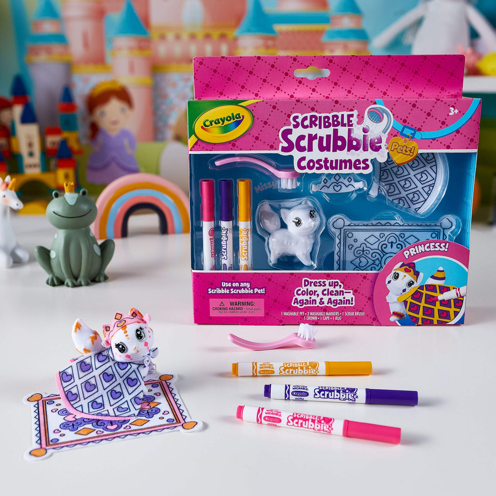 Crayola Scribble Scrubbie Pets Princess Playset: Missy the Cat with Tiara, Cape & Washable Markers