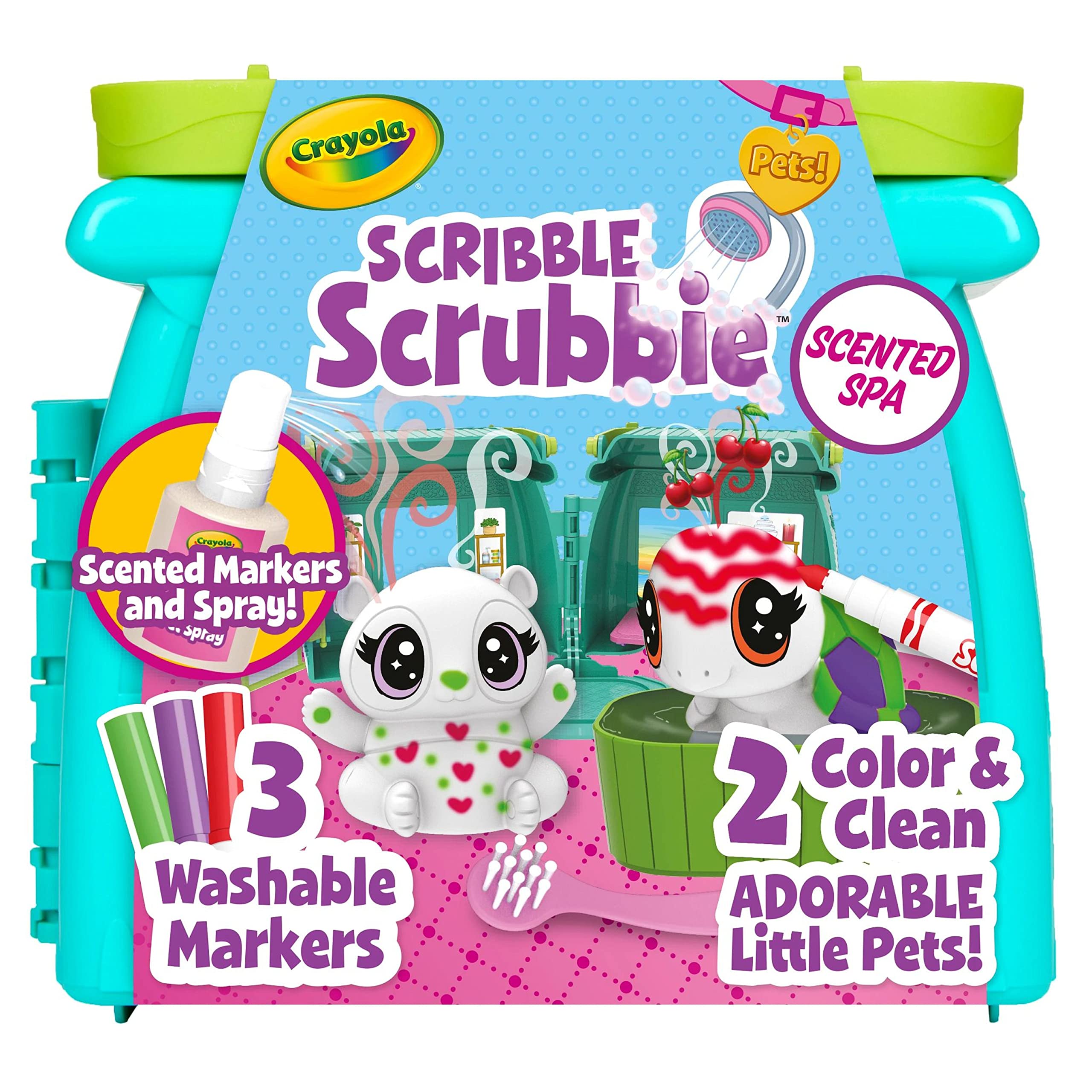 Crayola Scribble Scrubbie Pets Scented Spa – Color, Wash, and Recolor Two Fuzzy Pets with Scented Markers