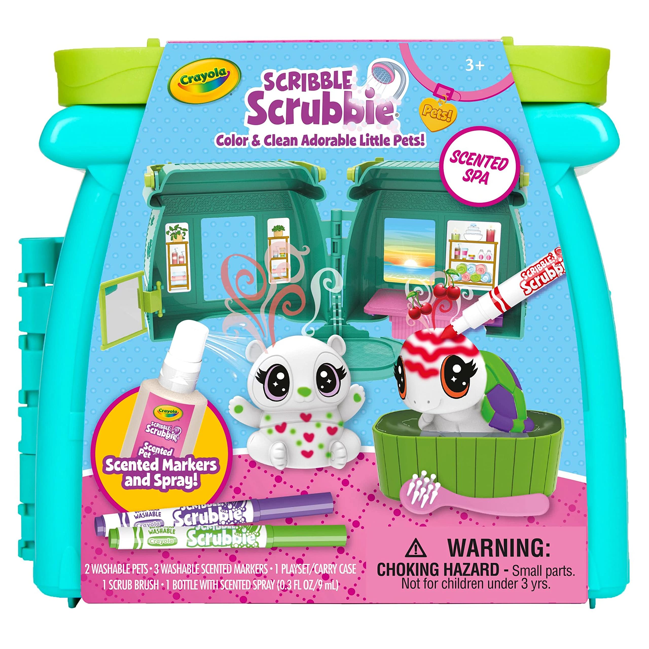 Crayola Scribble Scrubbie Pets Scented Spa – Color, Wash, and Recolor Two Fuzzy Pets with Scented Markers
