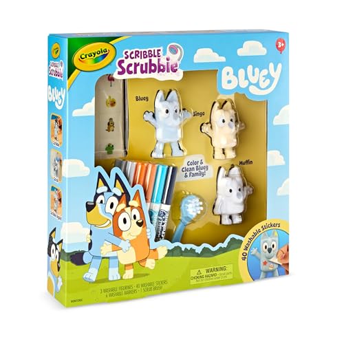Crayola Scribble Scrubbies Deluxe Bluey Playset – Color, Wash, and Reuse with 3 Characters