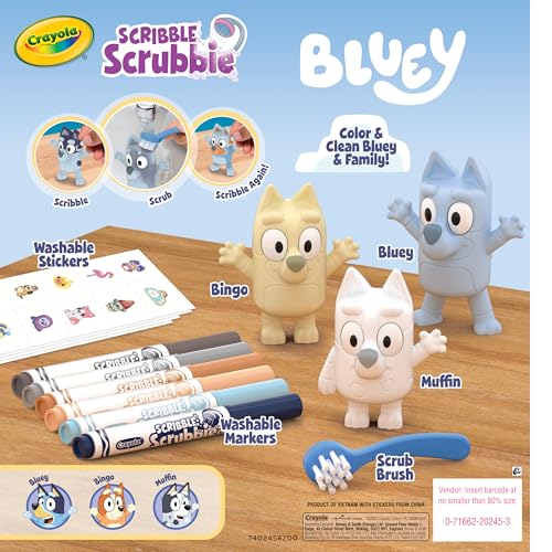 Crayola Scribble Scrubbies Deluxe Bluey Playset – Color, Wash, and Reuse with 3 Characters