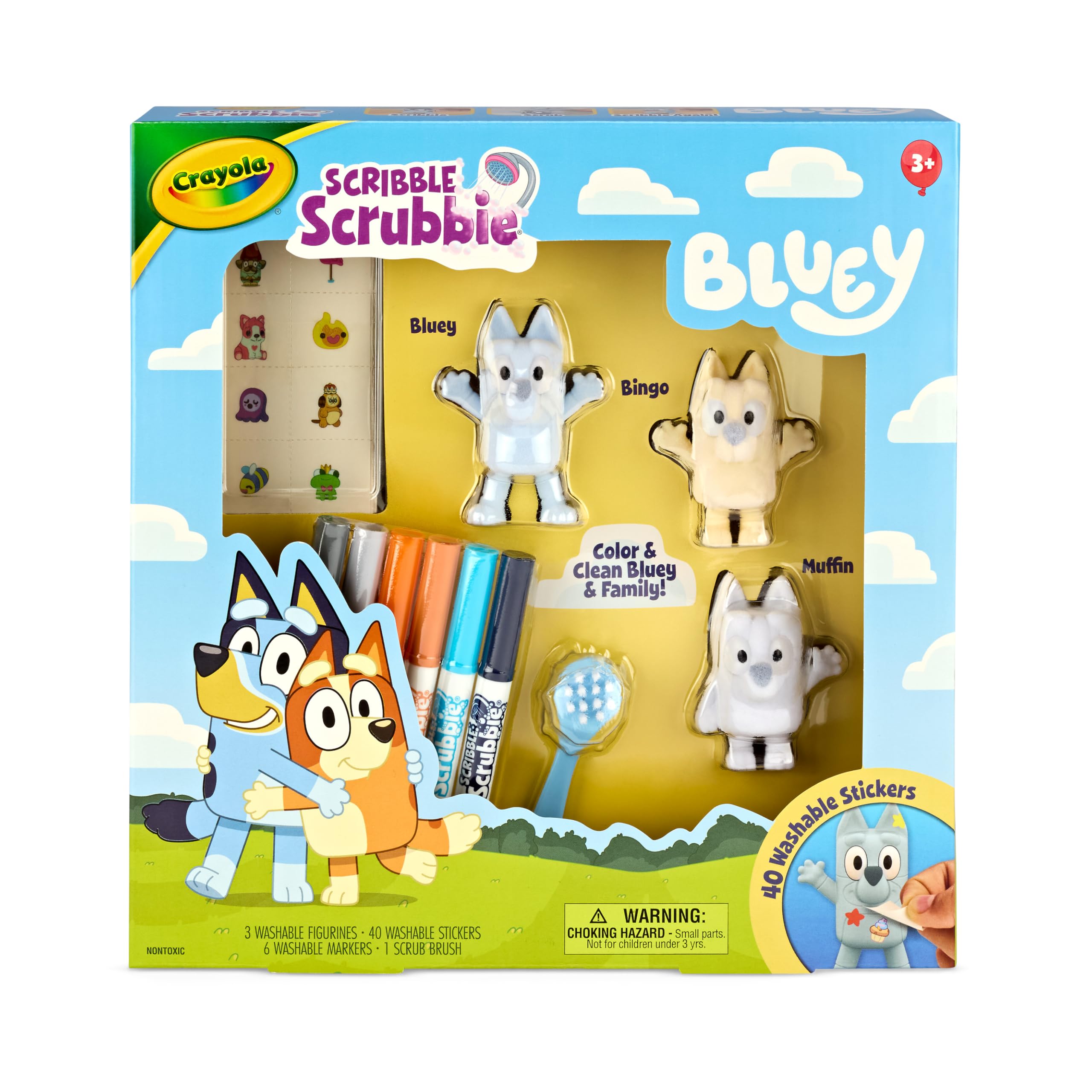 Crayola Scribble Scrubbies Deluxe Bluey Playset – Color, Wash, and Reuse with 3 Characters
