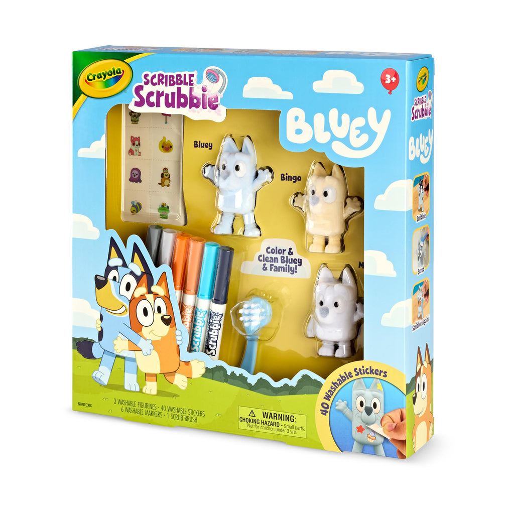 Crayola Scribble Scrubbies Deluxe Bluey Playset – Color, Wash, and Reuse with 3 Characters