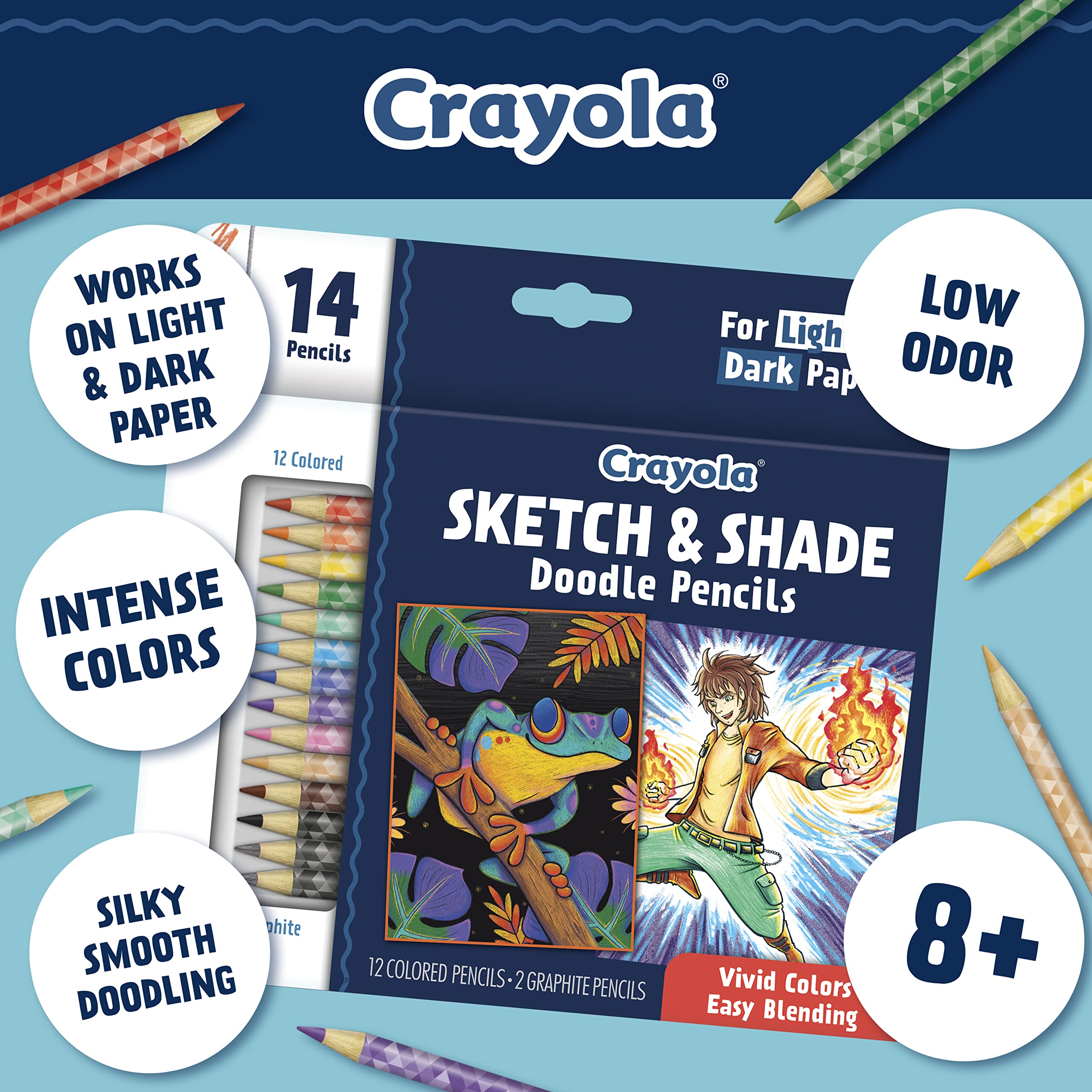 Crayola Sketch & Shade Doodle Pencils (14ct) – Colored Pencils for Adults with Gel Core and 2 Graphite Pencils