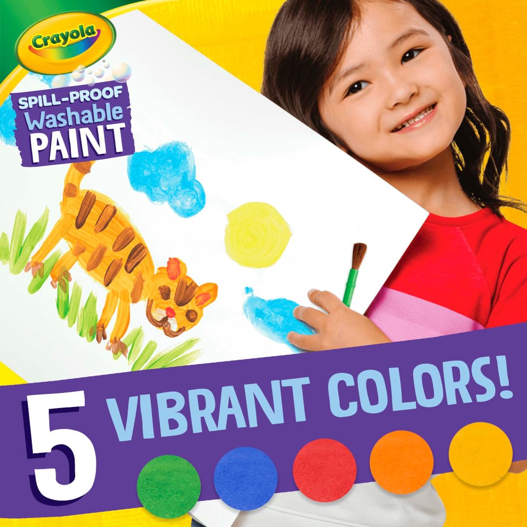 Crayola Spill-Proof Paint Set (5 Colors) – Washable Tempera Paint for Kids, Mess-Free Craft Supplies
