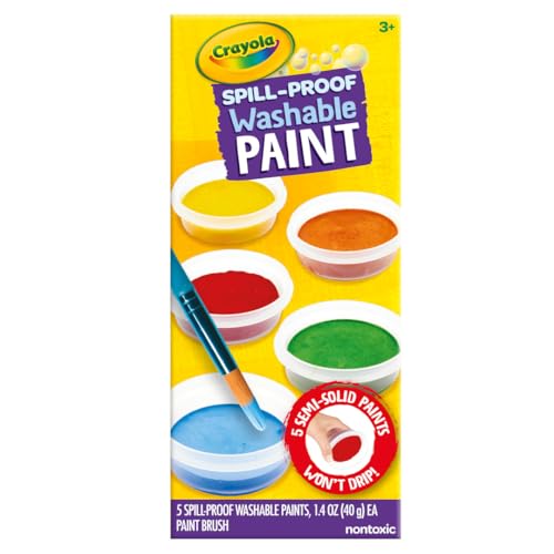 Crayola Spill-Proof Paint Set (5 Colors) – Washable Tempera Paint for Kids, Mess-Free Craft Supplies