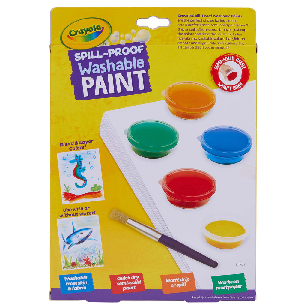 Crayola Spill Proof Paint Set for Kids – Washable, Mess-Free Painting with 5 Paints, Brush & Paper